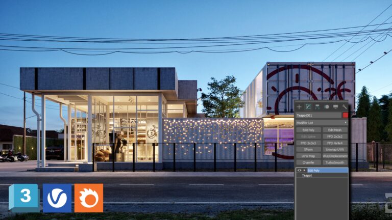 render exterior commercial space 3dsmax vray corona