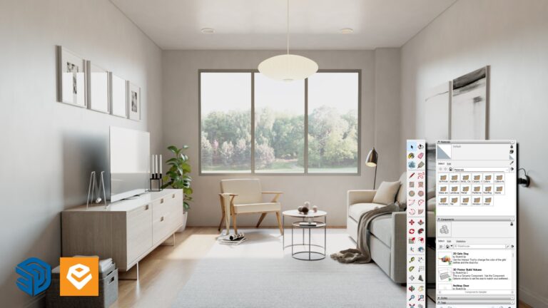 render small scandinavian living room sketchup enscape