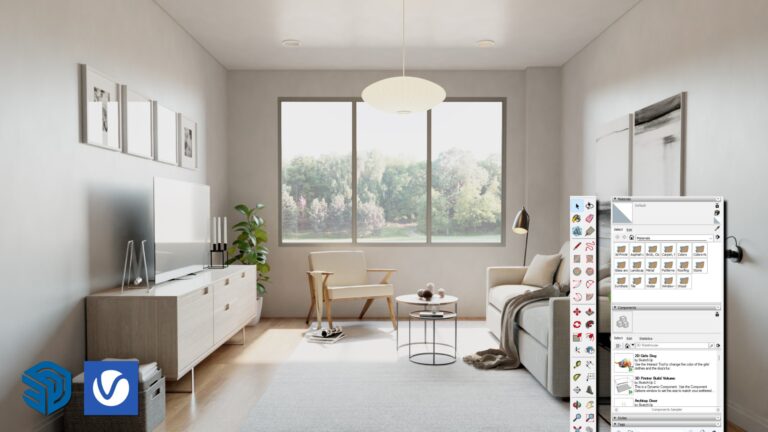 render small scandinavian living room sketchup vray