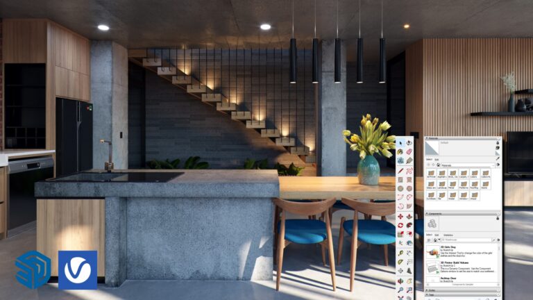 Sketchup V-Ray Living Kitchen