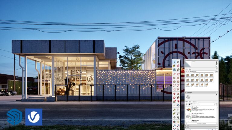 render exterior commercial space sketchup vray